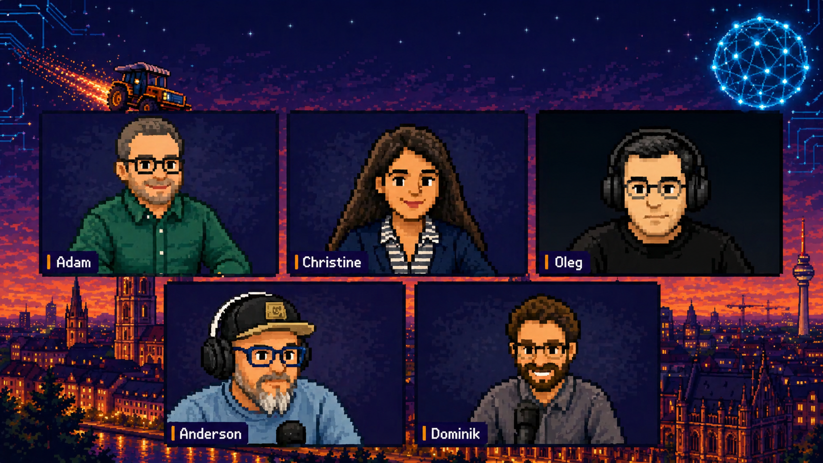 A representation of our podcast in 16 bit sprites format