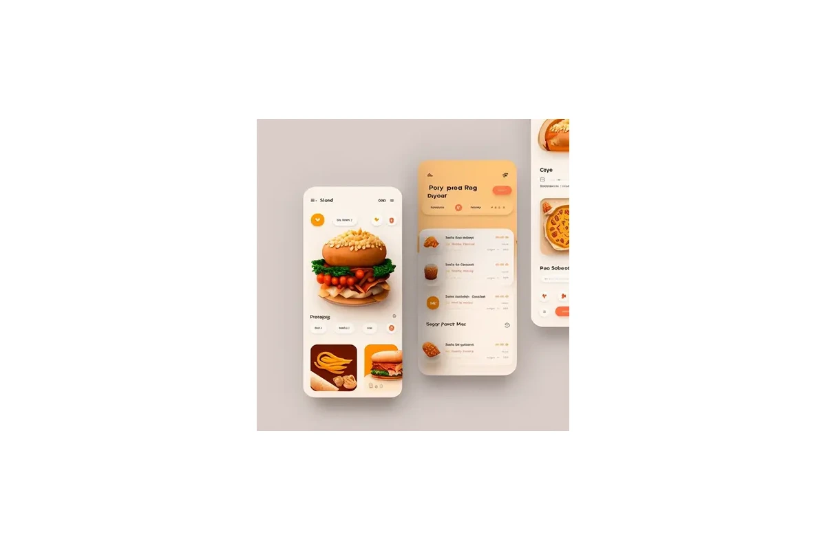 Food delivery app mockups generated by Midjourney. <br> Source: https://www.google.com/hello